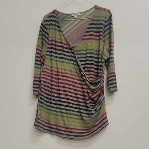 Coldwater Creek Striped Rainbow Surplice Draped Nursing  Top 1x